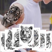Waterproof Temporary Tattoo Sticker Lion King Clock Tiger Pattern Fake Tatto Black Body Art for Women Men Tattoo Sticker Stickers