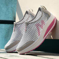 NGT รองเท้าผ้าใบผญรองเท้าผ้าใบสีดำ รองเท้าเพิ่มความสูงสำหรับผู้หญิง Breathable Womens Shoes Casual Sports Sponge Cake Shoes Wedge Single Shoes Mesh Shoes