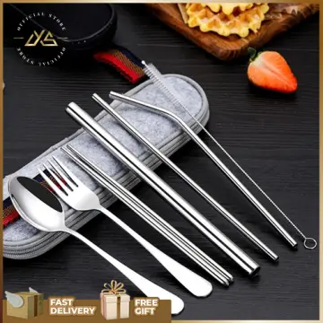 Travel Utensils Reusable, 5Pcs/Set Stainless Steel Reusable Cutlery Portable Travel Chopsticks Fork Spoon Portable Silverware Cutlery Set, Fork Spoon