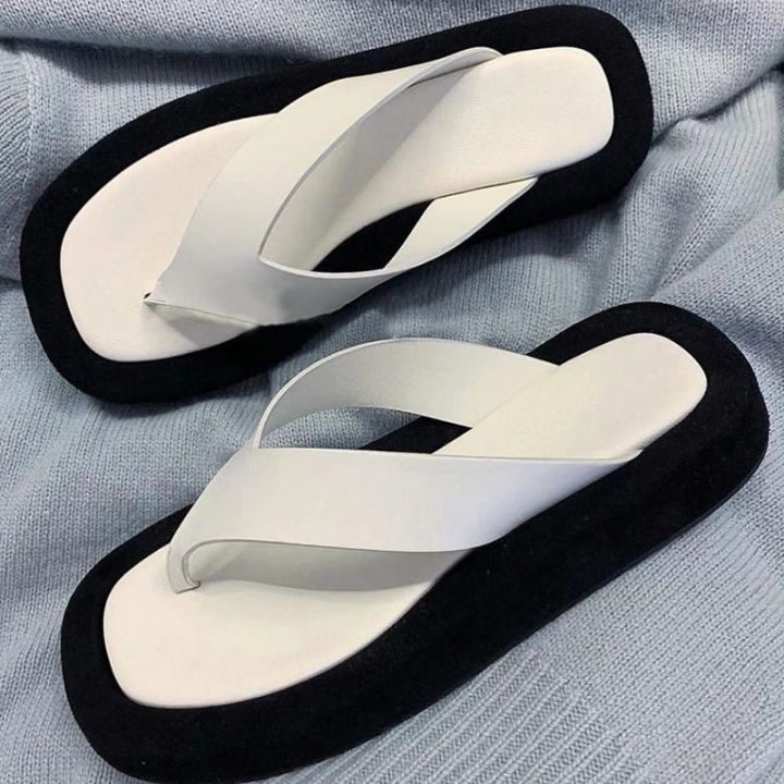 codff51906at-korean-version-summer-new-wild-thick-bottom-flip-flops-slippers-flat-bottom-set-toe-waterproof-non-slip-beach-slippers-women