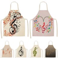 1Pcs Musical Note Pattern Kitchen Aprons for Woman and Man Dinner Party Cooking Cotton Linen Bibs Cleaning Tools 53*65cm C1083