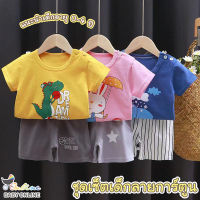 Babyonline(Y089)A5 ชุดเซ็ตเสื้อยืดแขนสั้นกางเกงขาสั้นลายการ์ตูน ผ้าฝ้าย นิ่ม สำหรับเด็ก6เดือน-4ปี