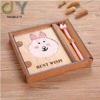 Wholesale stationery set cute rabbit sketchbook wooden cover diary notebook for girls