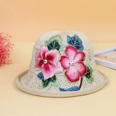 【CC】 Folding Knitted Hat Hollow Breathable Embroidered All-match Female Fashion Ethnic Out
