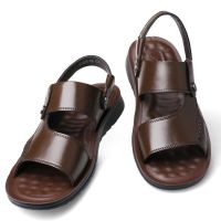 Mens Summer New Sandals and Slippers Mens Leather Sandals Adult Thick-soled Beach Shoes Non-slip Open-toe Leather Sandals