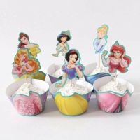 48pcs/lot Beautiful Princess Paper Cupcake Wrappers Toppers 6 Kids Party Birthday Cake Cup