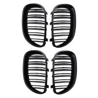 2 Pair Gloss Black Front Kidney Grill Double Slat Double Line Grille For BMW E60 E61 5 Series 2003-2010 Coupe