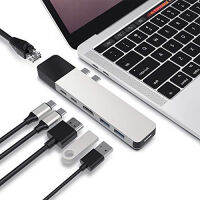 HyperDrive USB C Hub, Dual Type C Hub Adapter สำหรับ MacBook Pro 2017/2016 13 "15", 6in2 Multi-Port Thunderbolt USB-C Dongle w Gigabit Ethernet, 40Gb / s C-USB 100W, 5Gb / s Type-C w 60W PD, 4K HDMI