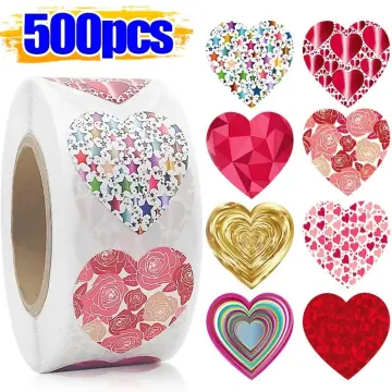 500 Pcs 1 « Holographic Red Heart Stickers Roll, Glitter Tiny