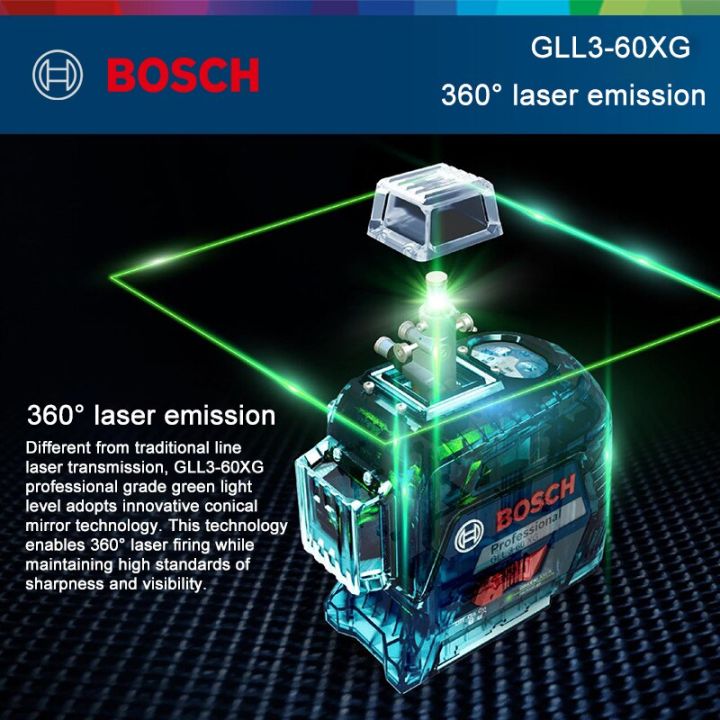 boch-เครื่องทำระดับเลเซอร์ลายเส้นสีเขียว3x360-gll3-60xg-แนวตั้งและแนวนอนมืออาชีพเลเซอร์เส้นฉายแสงกลางแจ้ง