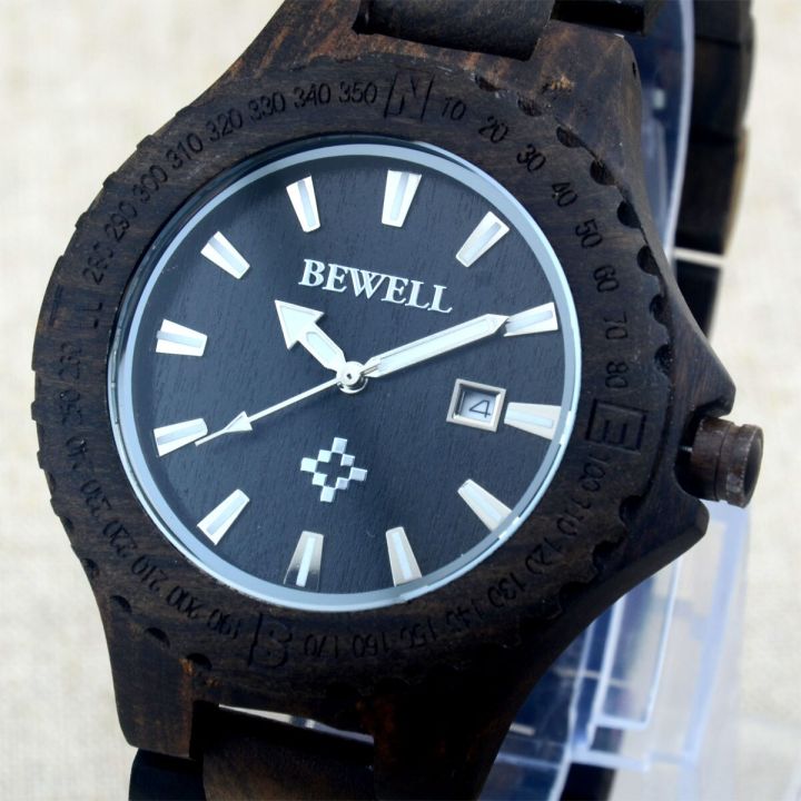 นาฬิกาข้อมือควอตซ์ผู้ชายปฏิทินไม้จันทน์เมเปิ้ลธรรมชาติ-bewell-นาฬิกาข้อมือไม้