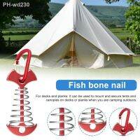 Fish Bone Nail Tent Stake Double Hole Rope Lock Tent Stake Windproof Tent Rope Tensioner Aluminum Deck-anchor Pegs for Secure