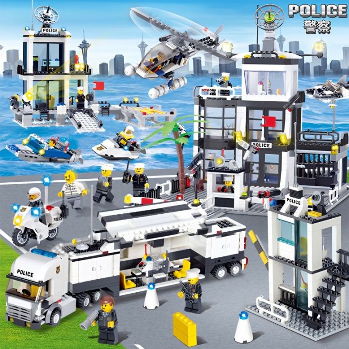 2023-เข้ากันได้กับเลโก้บล็อกของเล่นสถานีตำรวจเมืองเด็กปริศนาประกอบเด็กชายตัวต่ออนุภาคขนาดเล็กรถตำรวจรุ่น