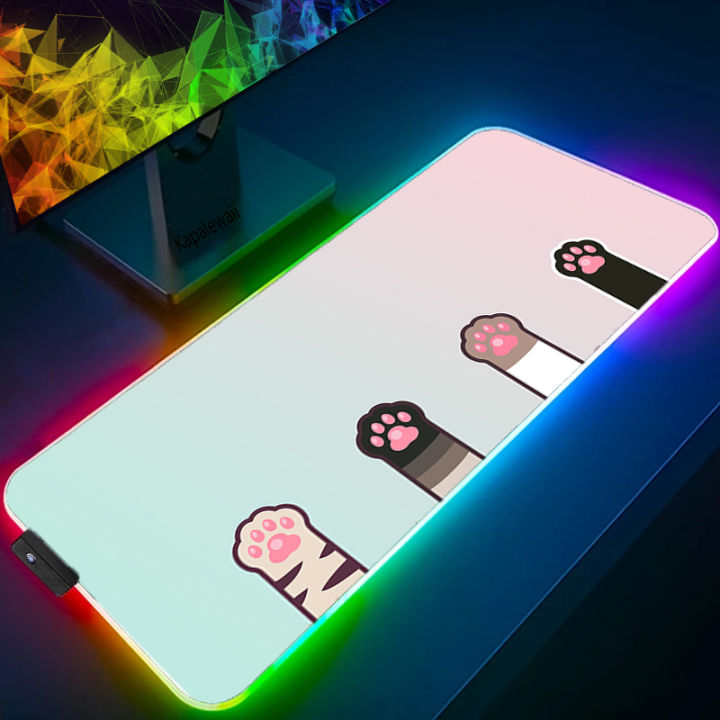 large-size-colorful-luminous-rgb-gaming-mouse-pad-anti-slip-rubber-base-computer-keyboard-mouse-pad-cat-paw-for-computer-pc-mats