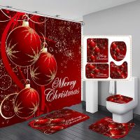 Red Christmas Decor Shower Curtain Santa Elk Christmas Waterproof Polyester Bath Curtain Home New Year Bedroom Cartoon Curtains