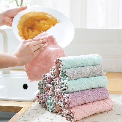 【CW】 Cleaning Dish Rag Double-side Soft Microfiber Coral Fleece Non-stick for