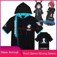 Hot Game Arknights AMIYA Cosplay Hoodie Anime Short Sleeve Coat Casual Hooded Jacket Costumes