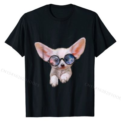 Fennec Fox Puppy in Round Retro Galaxy Eyeglass T-Shirt Cotton Mens Tshirts Europe Tops Shirt Oversized Printing