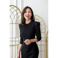 PD50 BLACK Drape Dress เดรสผ้าชีฟอง ไหล่ตั้ง