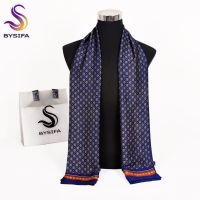 【Miki Xinyuan】 [BYSIFA]NewMen ScarvesWinter แฟชั่นชาย Warm NavyLong ผ้าพันคอไหม Cravat HighScarf 170x30cm