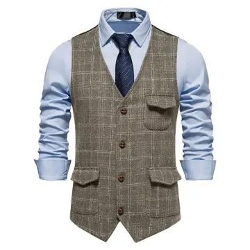 4 Colour 】New Men's V-neck Knitted Vest Business Plaid Pattern Sweater Vest  for Men