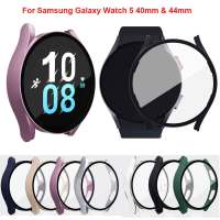 PC Hard Case + กระจกนิรภัยสำหรับ Samsung Galaxy Watch 5 44มม. 40มม. เคสป้องกันแบบเต็มหน้าจอที่ครอบกันชน Shell