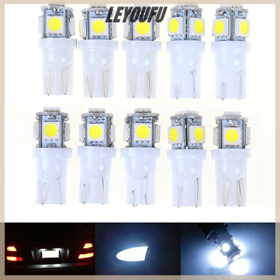 LEYOUFU ไฟไฟแสดงสถานะ5ป้ายทะเบียน LED สีขาว5-SMD ลิ่ม T10 5050 5W 10ชิ้น