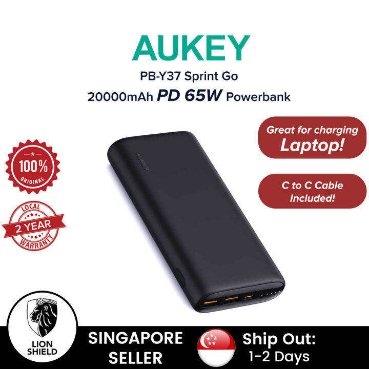 (SG) Aukey PBY37 Sprint Go 20000mAh 65W PD Laptop Powerbank Fast