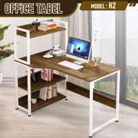 PTP ขายดี โต๊ะทำงานไม้ Computer Desk รุ่น H2 (Brown-White) พร้อมชั้นวาง โต๊ะ computer โต๊ะคอมพิวเตอร์ พร้อมชั้นวางหนังสือ