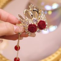 Luxury Full Diamond Gold Swan Tassel Hair Clip Fashion Women Velvet Red Rose Ponytail Hairpin Korean Rhinestone Hair Accessories