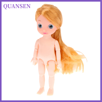 QUANSEN 1PC 1/12 17cm MINI CUTE 3D Big Eyes สีบลอนด์สีน้ำตาลผมเปลือยผู้หญิง DIY House