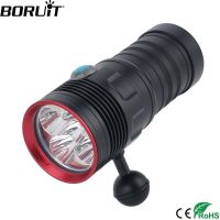 Boruit ไฟฉายดำน้ำ LED ดำน้ำ L2ไฟฉายใต้น้ำ6000LM 80เมตรสว่างมากๆกันน้ำสำหรับการถ่ายภาพวิดีโอเติม Ligh