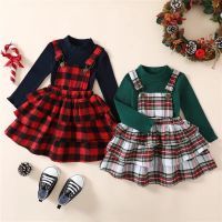 Christmas Toddler Girls Clothes Sets Fall Winter Baby Kids Children Clothing Suits Warm Solid Sweater Plaid Suspender Dress