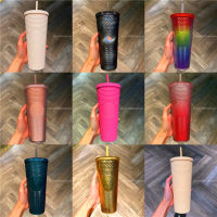 Starbuck Cup 2022 Summer Rose Red Marble Cool Black Straw Cup ทุเรียน Cup Oversized Drinking Cup