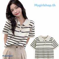 MYGIRLSHOP.TH??เสื้อลายทางปกครีมไม่ตกยุคสวยเรียบแบบยุค90?88063-1