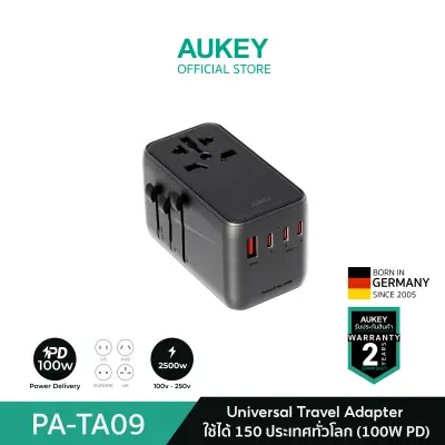 AUKEY PA-TA09 100W หัวแปลงปลั๊กไฟ 100W Universal Travel Adapter มาพร้อม ช่อง USB-C และ USB-A รุ่น PA-TA09
