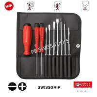 PB Swiss Tools ชุดไขควง ด้ามยาง SwissGrip New Model ปากแบน/แฉก/ปลายแหลม ซองหนัง รุ่น PB 8215L (10 ตัว/ชุด)