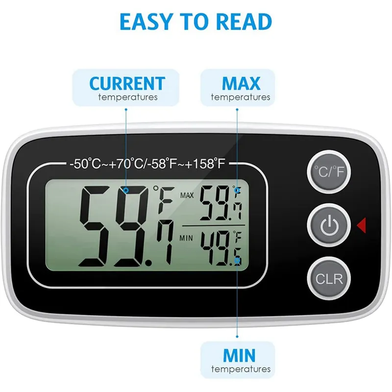 Digital Refrigerator Thermometer, Waterproof Freezer Thermometer