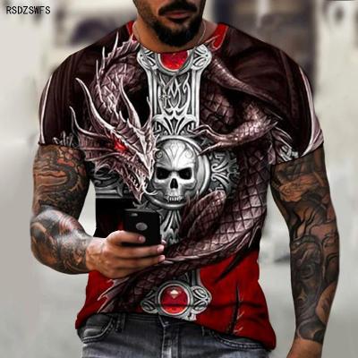 Mutant skull monster dragon 3D printing pattern mens T-shirt street horror style leading the fashion super large size S-5XL