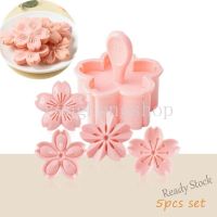 【Ready Stock】 ﹍┅ C14 5pcs/set Reusable Sakura Cookie Mold Stamp Biscuit Mold Cutter Pink Cherry Blossom Mold Floral Mold DIY Baking Tool