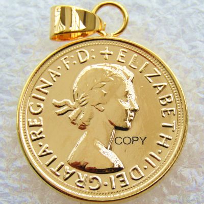 จี้ P24coin 1964 Regina Fd เอลิซาเบธที่ Ii Dei Gratia ชุบทอง1 Sovereign Copy Coinsdiameter:22Mm