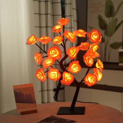 LED Rose Flower Table Lamp Tree Lights USB Fairy Maple Leaf Night Light For Home Party Christmas Wedding Bedroom Decoration