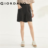 GIORDANO Women Shorts Exposed Seam Wave Knit Fashion Shorts Solid Color Big Pockets Elastic Waist Summer Casual Shorts 18403707
