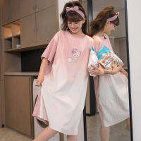 【Hot Sale Item】Summer Nightgown Skin Friendly เข่าความยาวผ้าฝ้ายถักแขนสั้น Nightdress สำหรับ Women