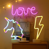 Night Light Rainbow Star Neon Signs Light AA Battery Flamingo Unicorn Wedding Bar Shop Window Room Home Decor Bulb Table Lamp