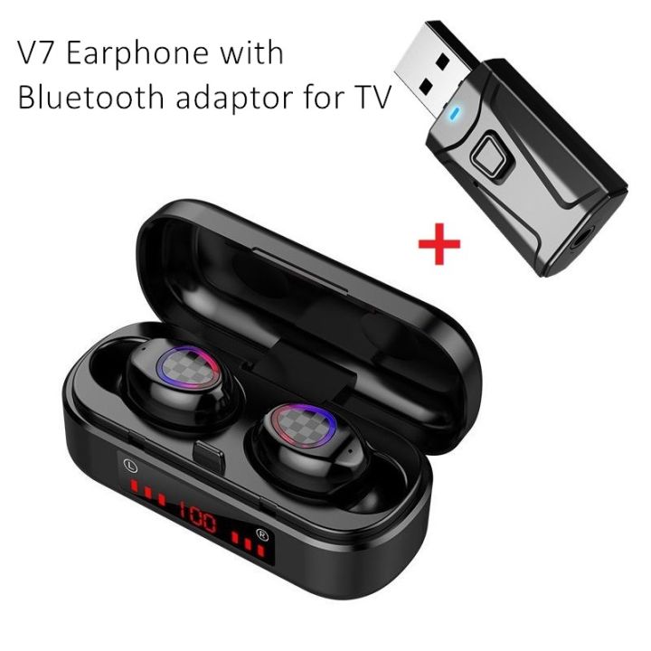 V7 Bluetooth Earphones TWS Headset Stereo In-Ear Earbuds with Mic Charge Case USB Bluetooth Adaptor for Xiaomi Samsung TV Mobile