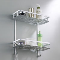 Bathroom Shelves 2 Layer Silver Wall Rack Towel Hooks Washing Shower Cosmetic Basket Home Accessories Bath organizer Shelf