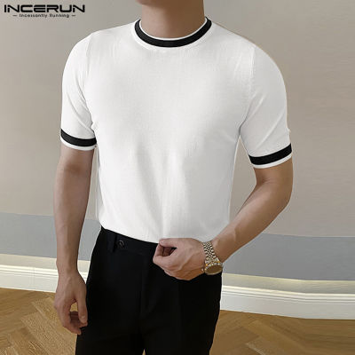 ผู้ชายแขนสั้นวินเทจตีสีถักพอดีเสื้อยืดคอกลมเสื้อยืด (สไตล์เกาหลี)