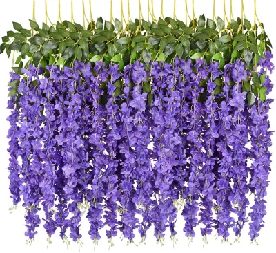 12 Pack Artificial Wisteria Vine Fake Wisteria Hanging Garland Silk Long Hanging Bush Flowers String Home Party Weddin