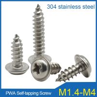 50PCS PWA Self tapping Screw M1.4 M1.7 M2 M2.6 M3 M3.5 M4 304 Stainless Steel Cross Round Pan Head with Washer Collar Wood Screw